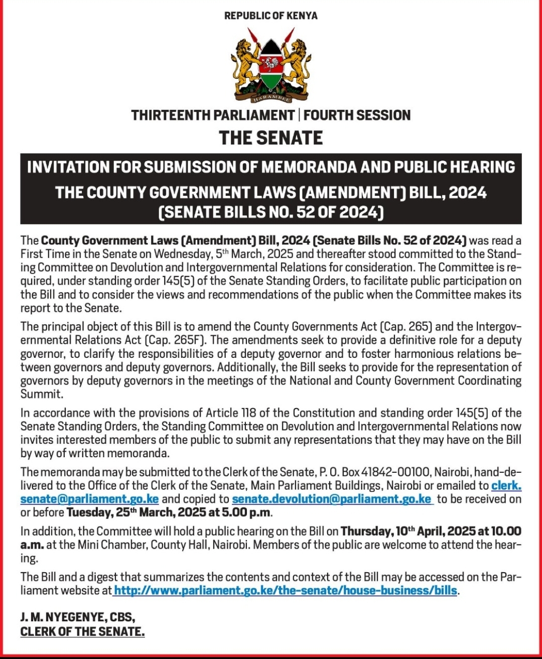 INVITATION FOR SUBMISSION OF MEMORANDA AND PUBLIC HEARING 