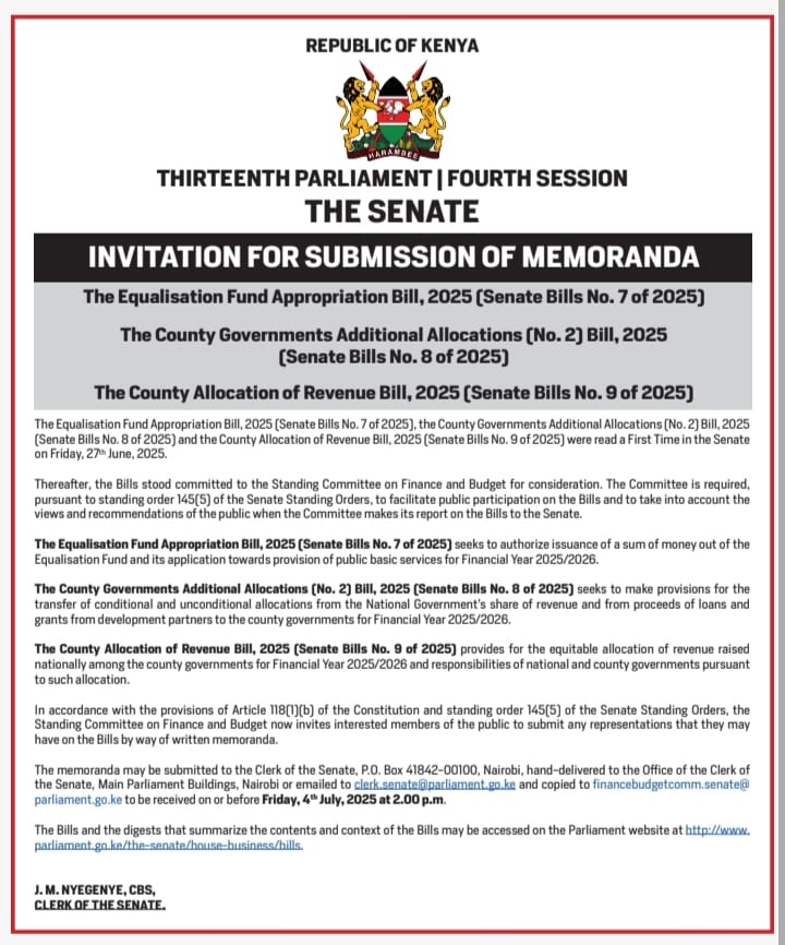 INVITATION FOR SUBMISSION OF MEMORANDA 
