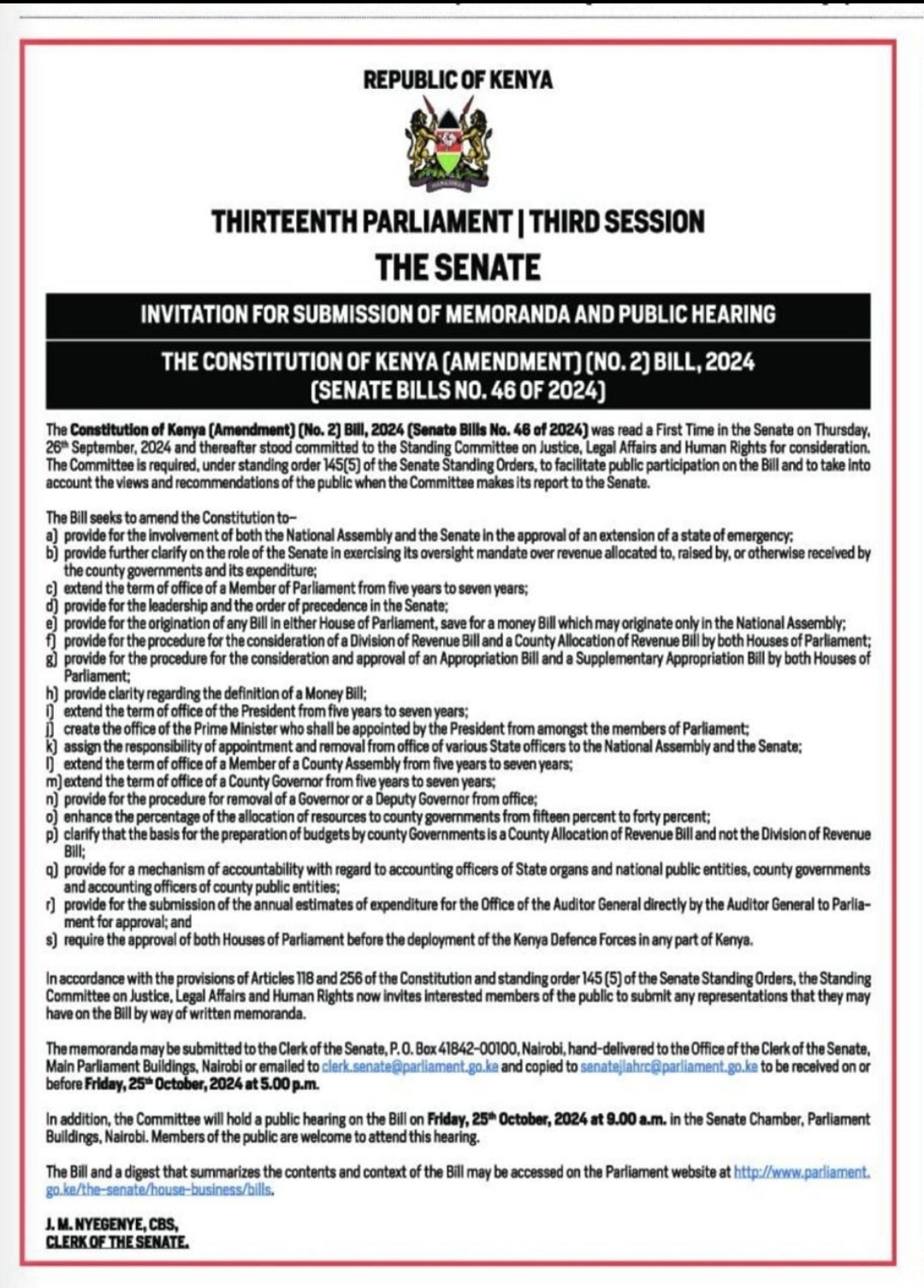 Have your say! The Constitution of Kenya (Amendment) Bill 2024 is here, and it’s time for public participation! 