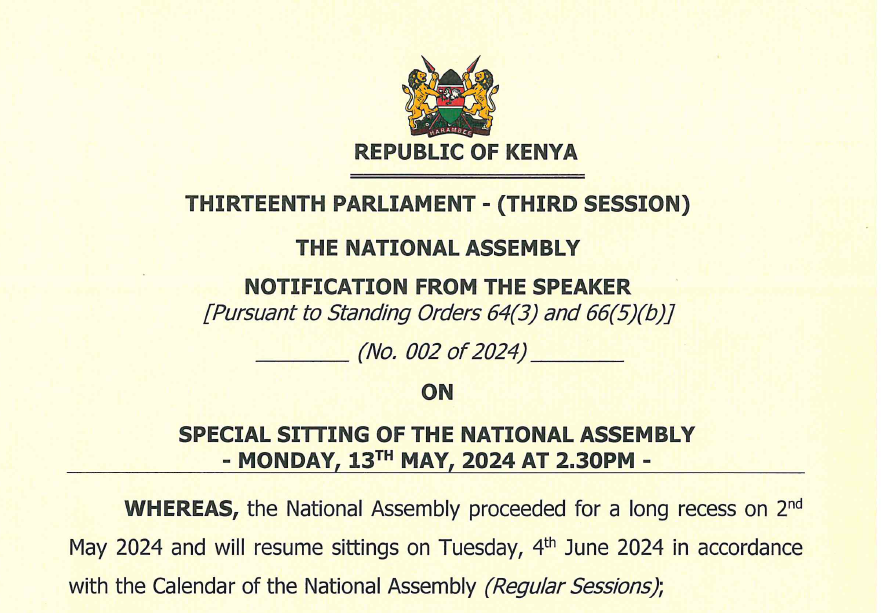 NOTIFICATION TO ALL MEMBERS OF THE NATIONAL ASSEMBLY AND THE GENERAL PUBLIC 