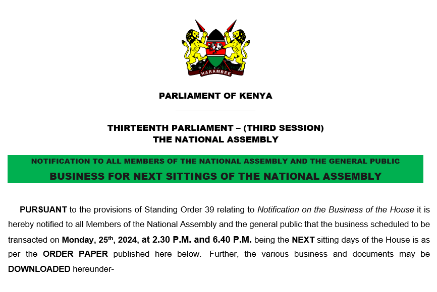 NOTIFICATION TO ALL MEMBERS OF THE NATIONAL ASSEMBLY AND THE GENERAL PUBLIC 