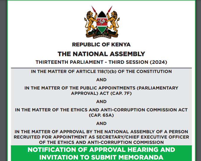 NOTIFICATION OF APPROVAL HEARING AND INVITATION TO SUBMIT MEMORANDA