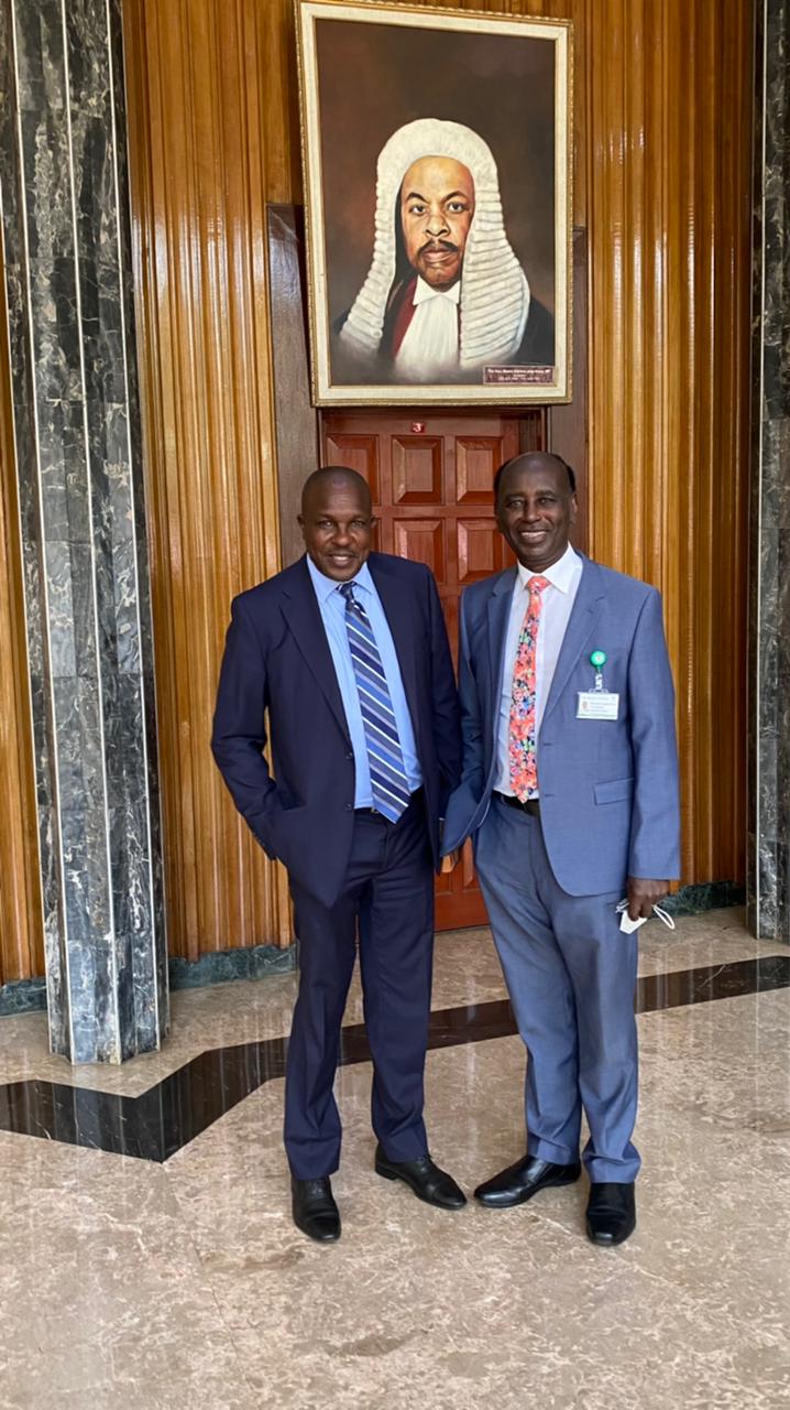 Clerk of the National Assembly, Mr. Michael Sialai, CBS and Dr. Dan Gikonyo, Founder of the Karen Hospital after a talk on “UnHealthy Lifestyle Habits and Cardiovascular Health” Held on Friday 25th February, 2022 within Parliament.