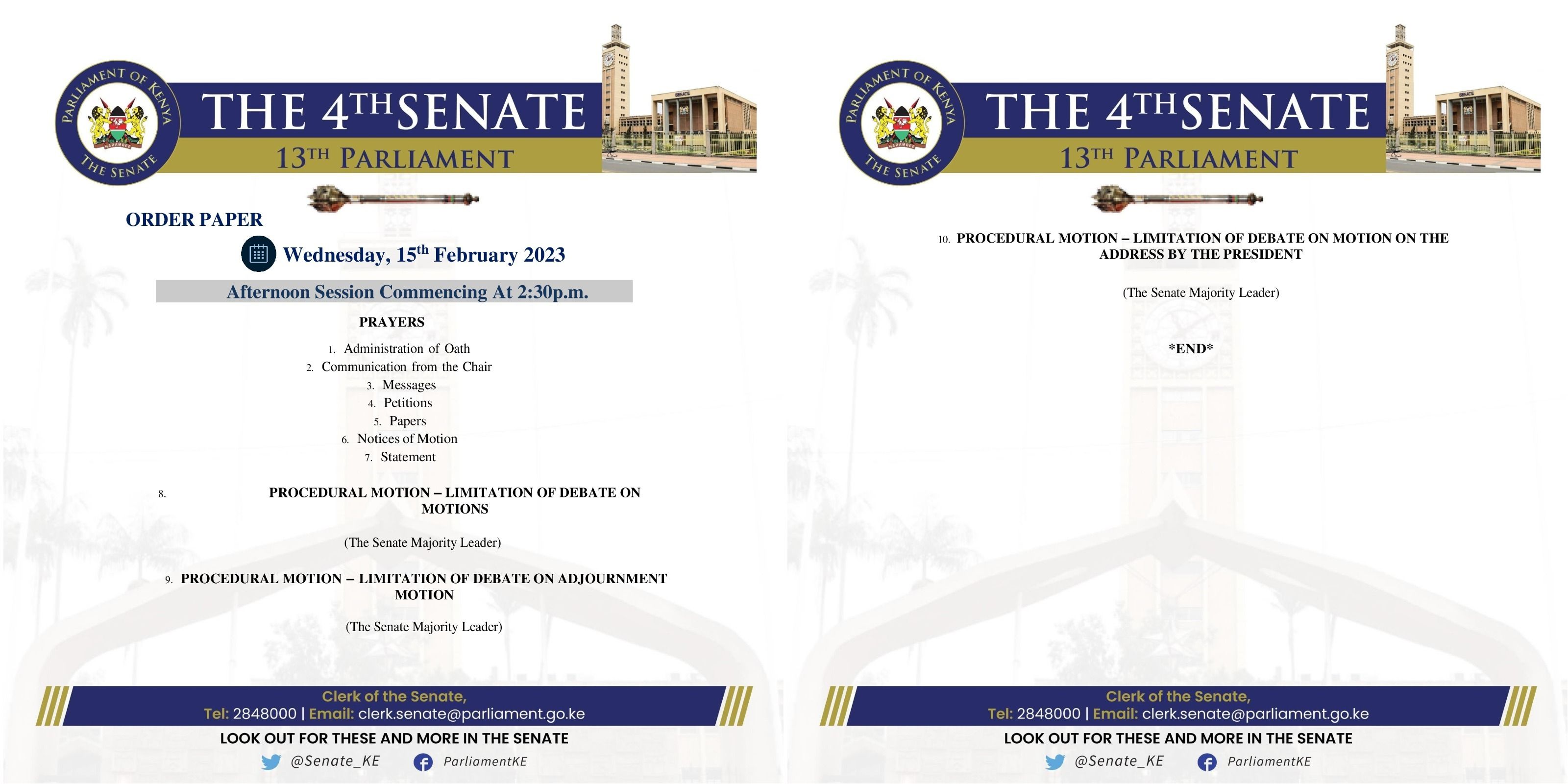 SENATE RESUMES FOR THE SECOND SITTING OF THE SECOND SESSION