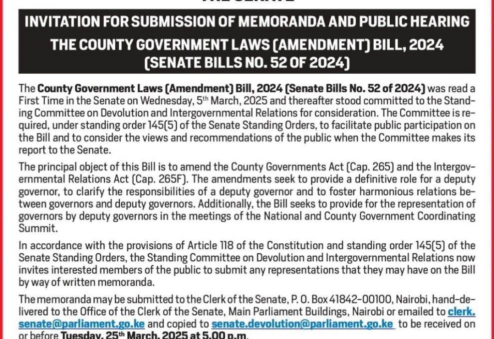 INVITATION FOR SUBMISSION OF MEMORANDA AND PUBLIC HEARING 