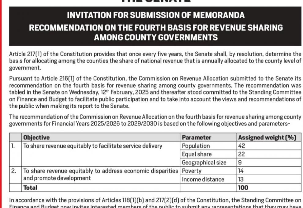 INVITATION FOR SUBMISSION OF MEMORANDA 