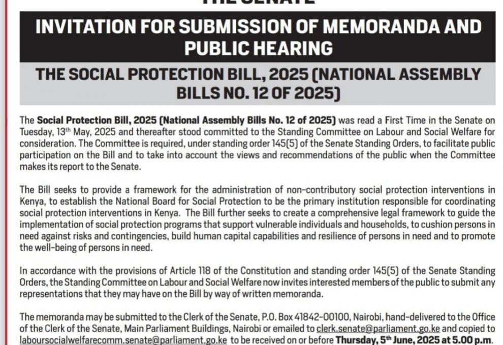 INVITATION FOR SUBMISSION OF MEMORANDA AND PUBLIC HEARING 