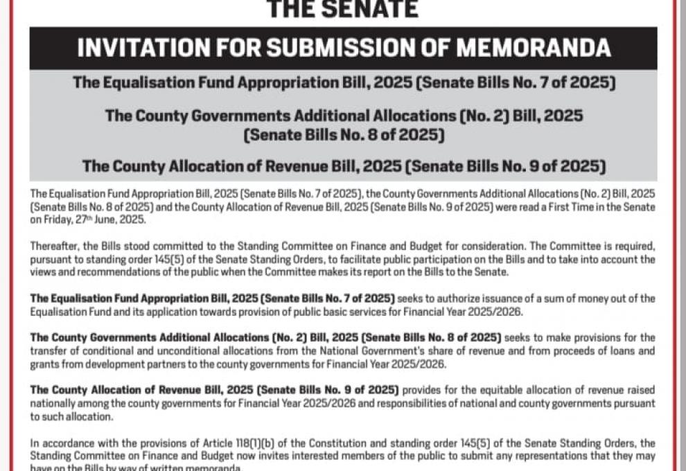 INVITATION FOR SUBMISSION OF MEMORANDA 