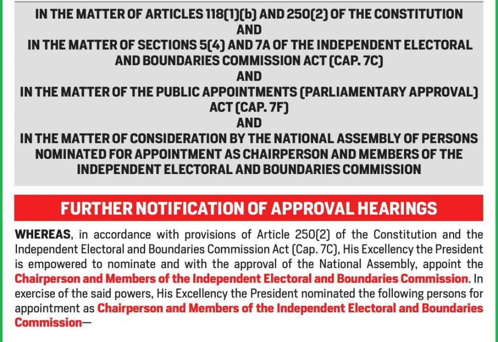 FURTHER NOTIFICATION OF APPROVAL HEARINGS 