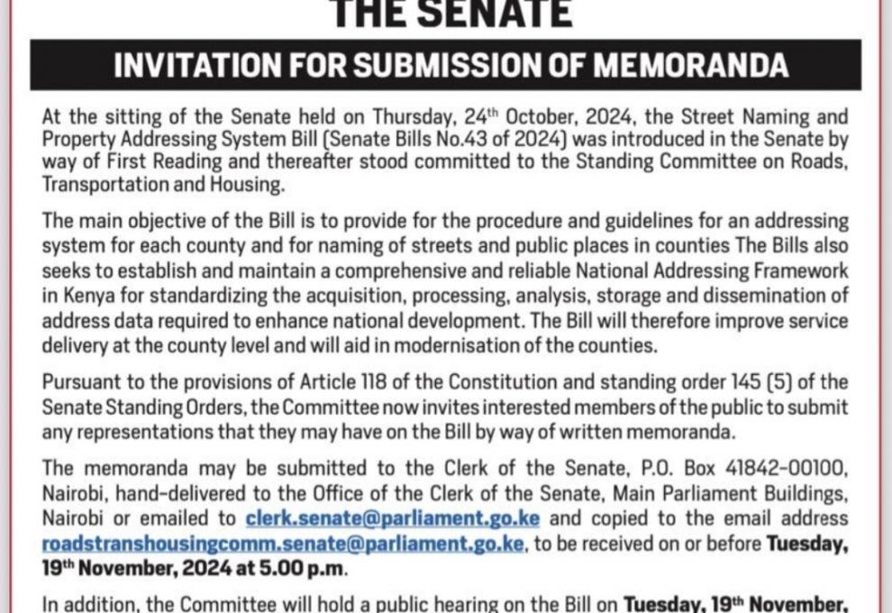 INVITATION FOR SUBMISSION OF MEMORANDA 