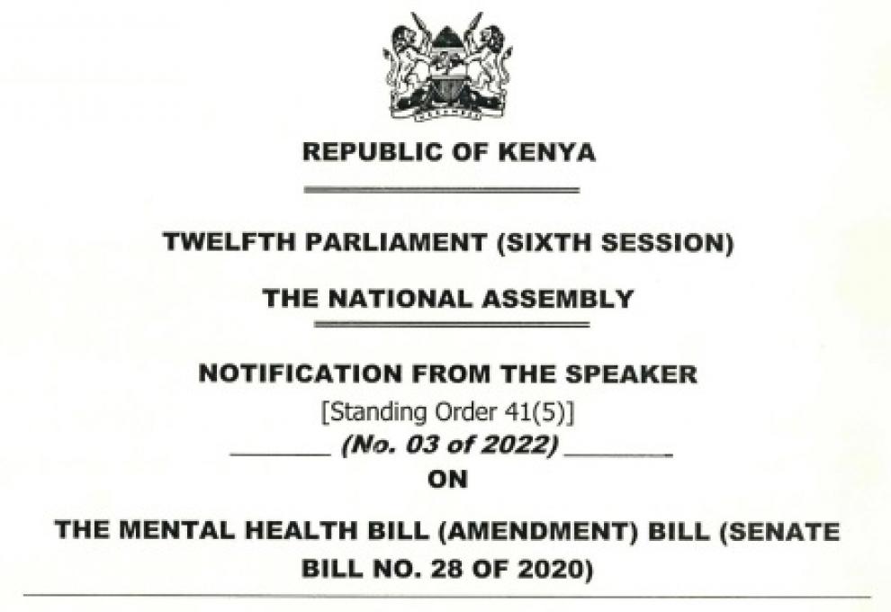 20.06.2022 -  Notification on the Mental Health (Amendment) Bill (Senate Bill No. 28 of 2020)