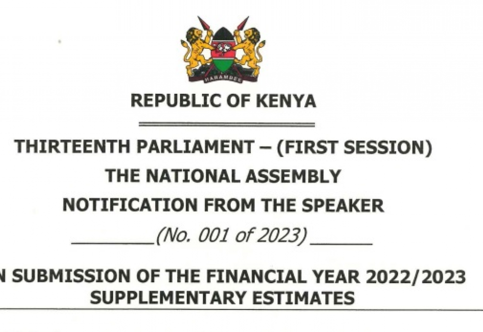 NOTIFICATION FROM THE SPEAKER ON SUBMISSION OF THE FY 2022-2023 SUPPLEMENTARY ESTIMATES