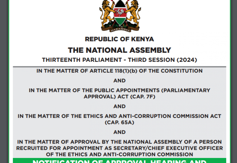 NOTIFICATION OF APPROVAL HEARING AND INVITATION TO SUBMIT MEMORANDA