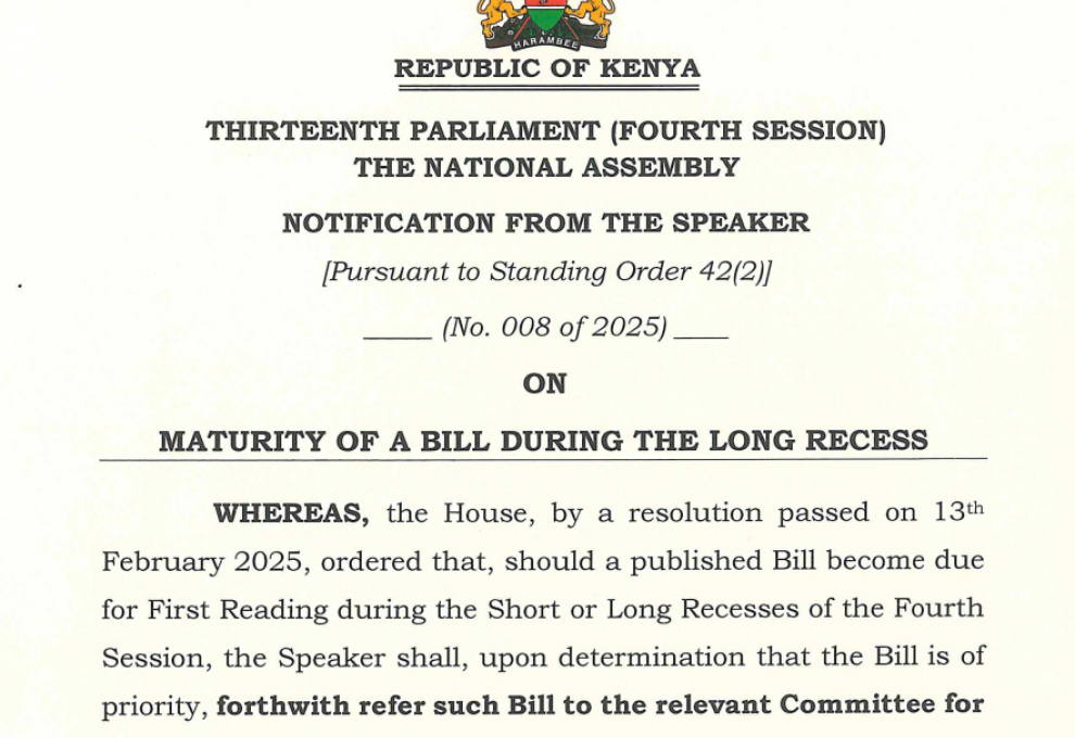Notification on maturity of Finance Bill 2025.