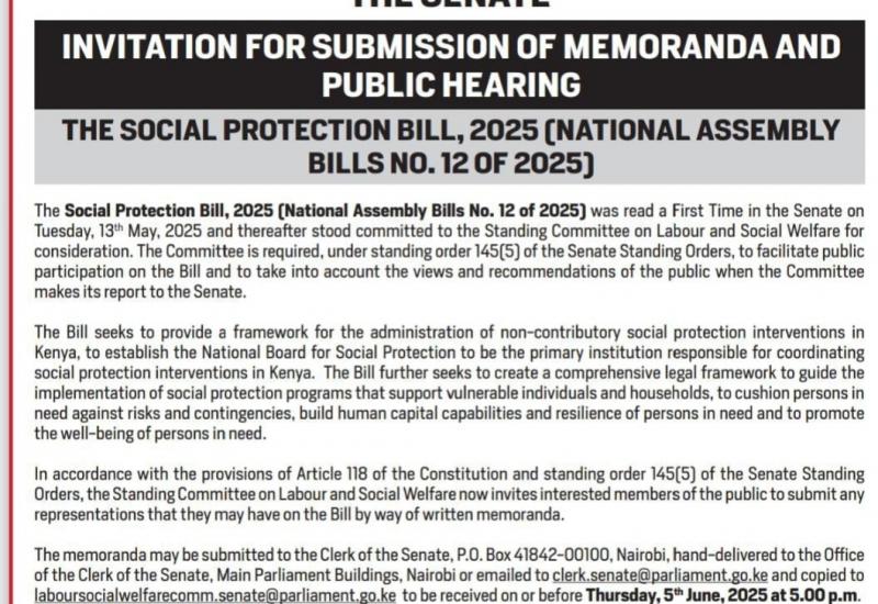 INVITATION FOR SUBMISSION OF MEMORANDA AND PUBLIC HEARING 