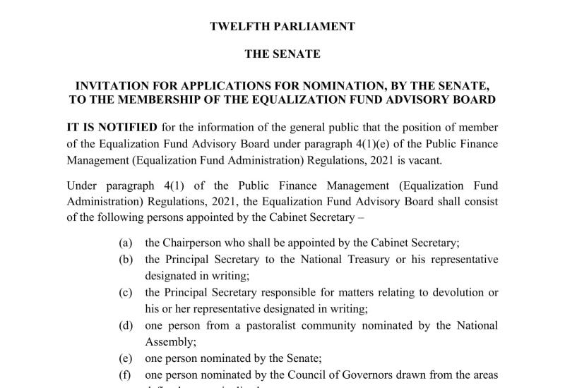 Nomination of a Member of the Equalization Fund Advisory Board