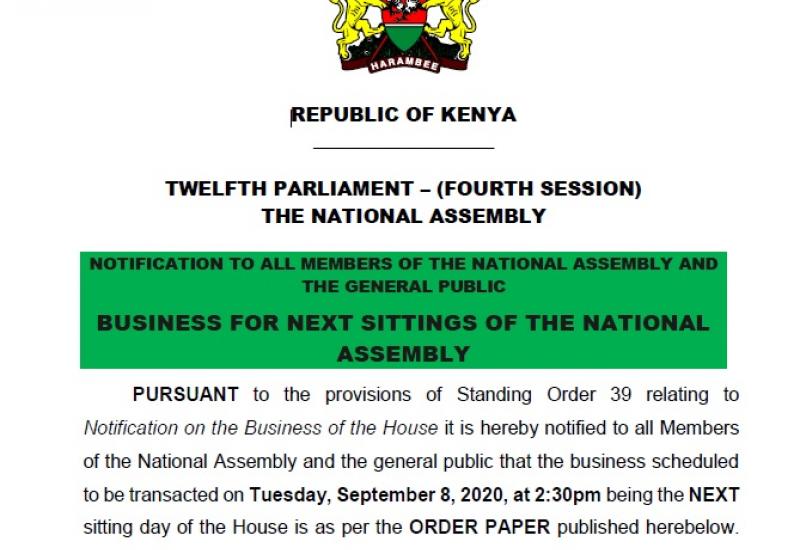 NOTIFICATION TO ALL MEMBERS OF THE NATIONAL ASSEMBLY 