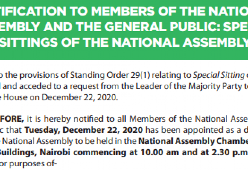 National Assembly Scheduled to hold Special Sittings before Christmas