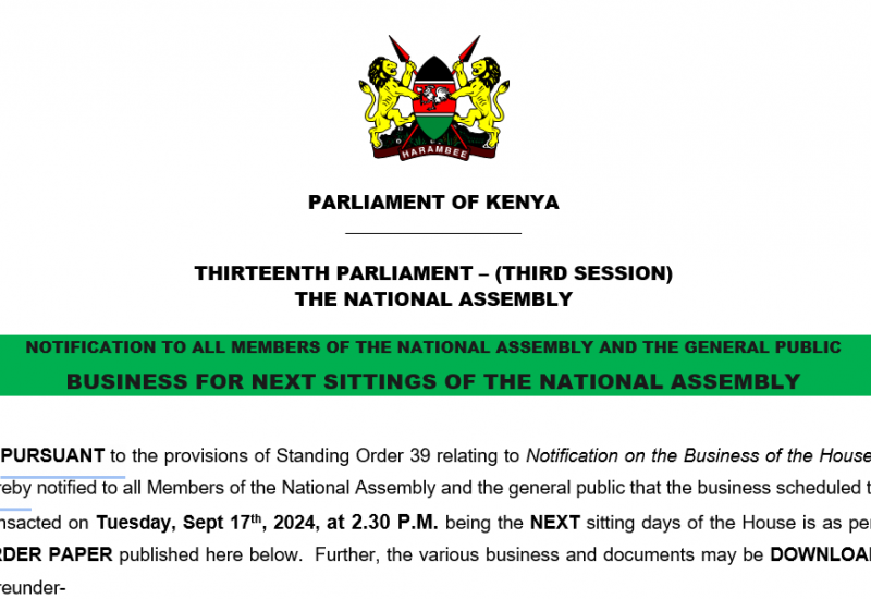 NOTIFICATION TO ALL MEMBERS OF THE NATIONAL ASSEMBLY AND THE GENERAL PUBLIC 