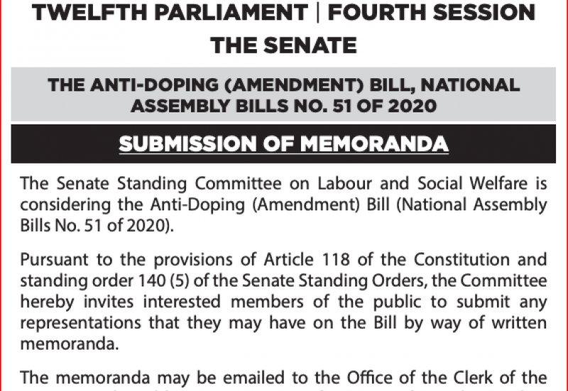 Anti-Doping (Amendment) Bill (National Assembly Bills No. 51 of 2020). 