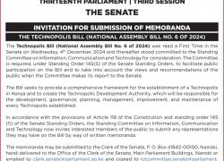 INVITATION FOR SUBMISSION OF MEMORANDA: THE TECHNOPOLIS BILL ( NATIONAL ASSEMBLY BILL NO. 6 OF 2024)