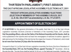  Thursday 17th November, as Election Day of Members to EALA