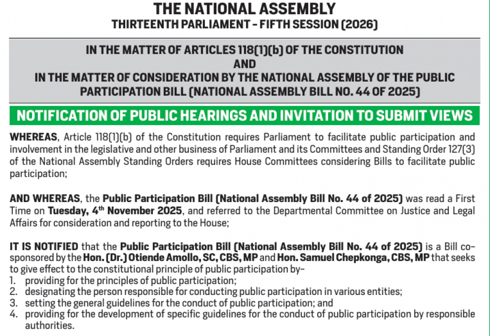 NOTIFICATION OF PUBLIC HEARINGS AND INVITATION TO SUBMIT VIEWS