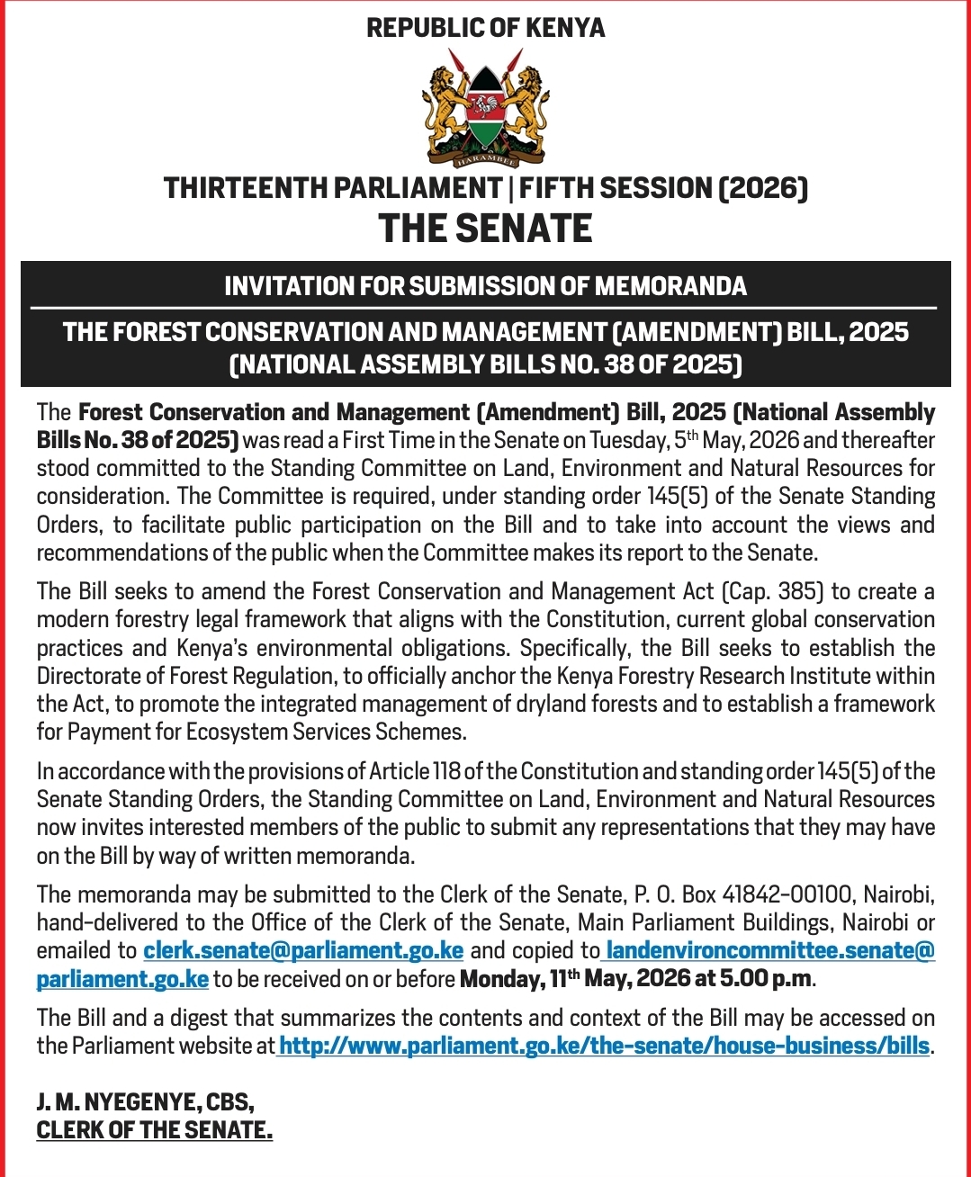 INVITATION FOR SUBMISSION OF MEMORANDA 