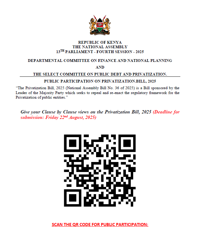 SCAN THE QR CODE FOR PUBLIC PARTICIPATION ON PRIVATIZATION.BILL, 2025  