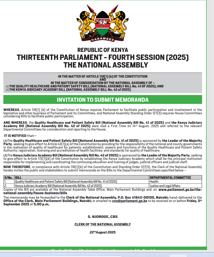 INVITATION TO SUBMIT MEMORANDA