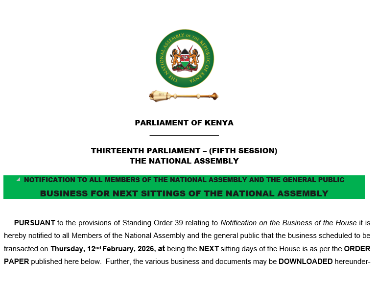 NOTIFICATION TO ALL MEMBERS OF THE NATIONAL ASSEMBLY AND THE GENERAL PUBLIC 