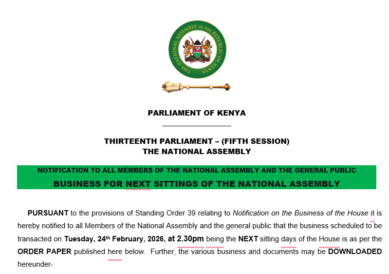 NOTIFICATION TO ALL MEMBERS OF THE NATIONAL ASSEMBLY AND THE GENERAL PUBLIC 