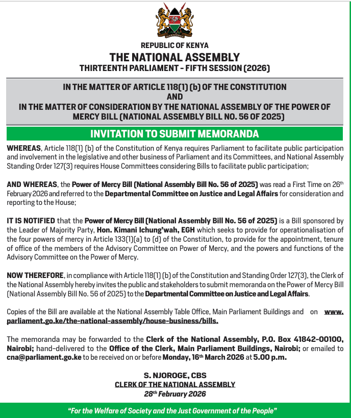 INVITATION TO SUBMIT MEMORANDA