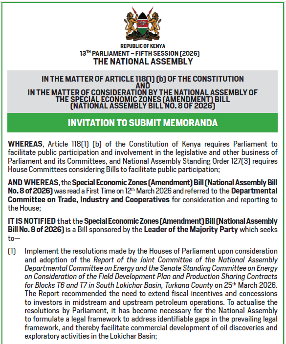 INVITATION TO SUBMIT MEMORANDA
