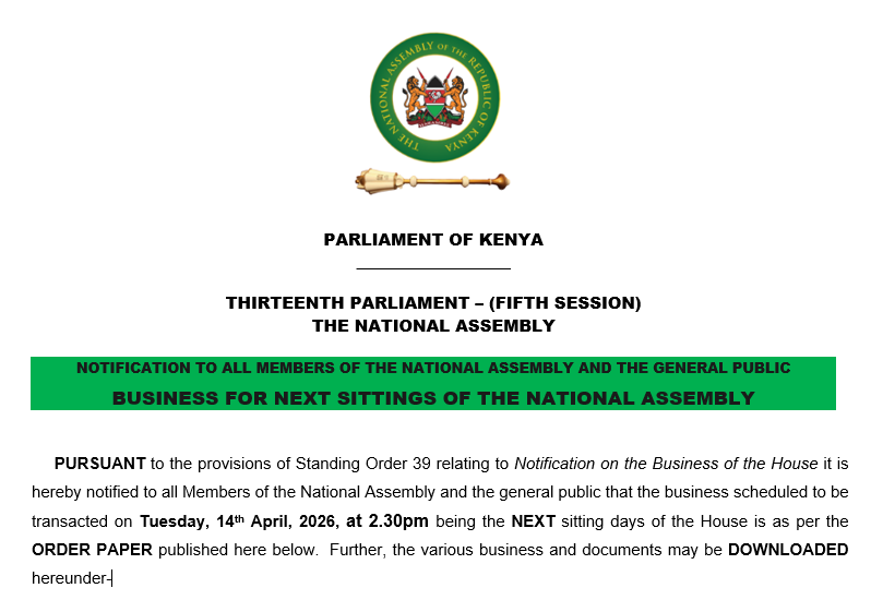 NOTIFICATION TO ALL MEMBERS OF THE NATIONAL ASSEMBLY AND THE GENERAL PUBLIC 