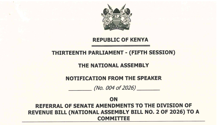 Notification No.04 of 2026 - Referral of Senate Amendments to the Division of Revenue Bill, 2026 to a Committee