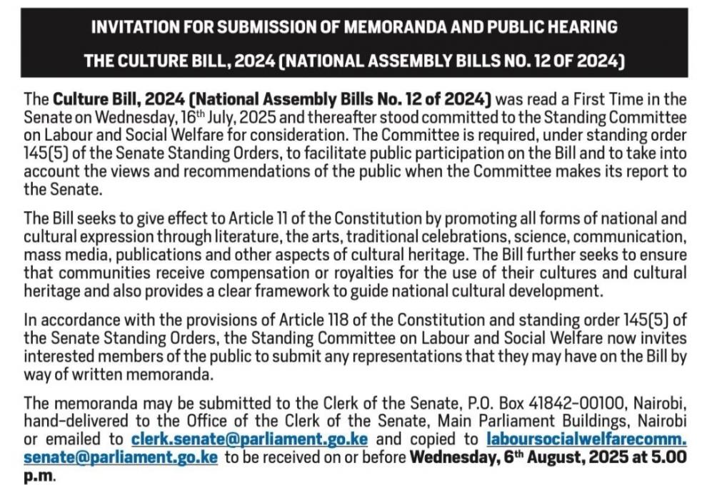 INVITATION FOR SUBMISSION OF MEMORANDA AND PUBLIC HEARING 