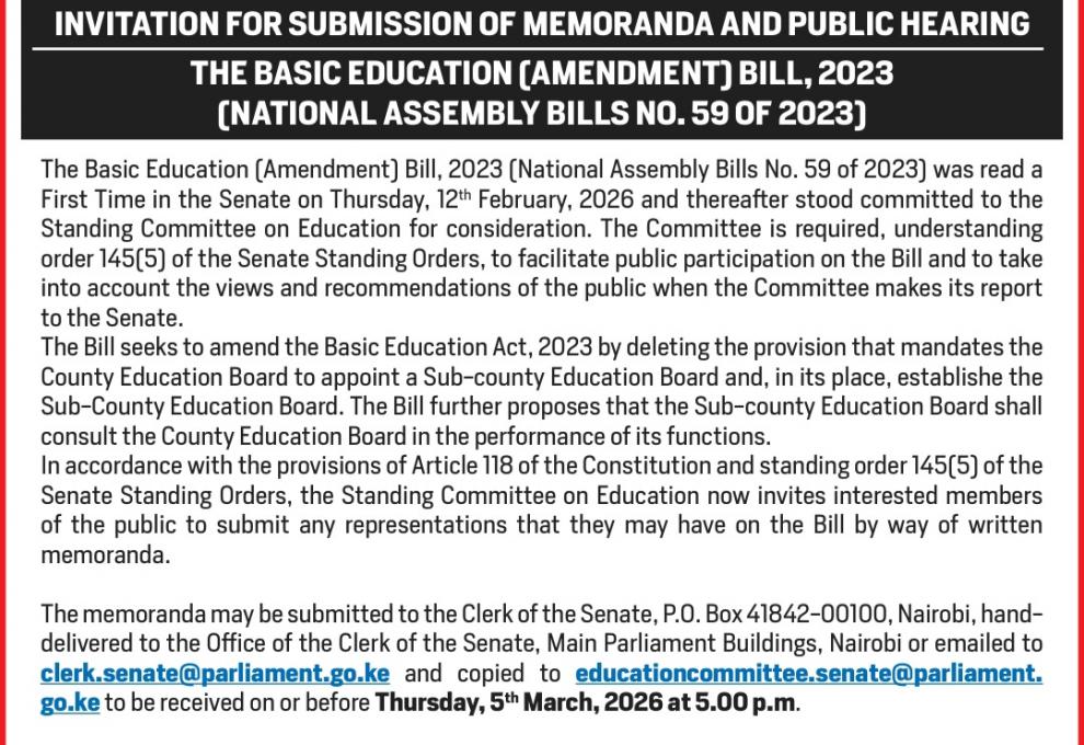 INVITATION FOR SUBMISSION OF MEMORANDA 