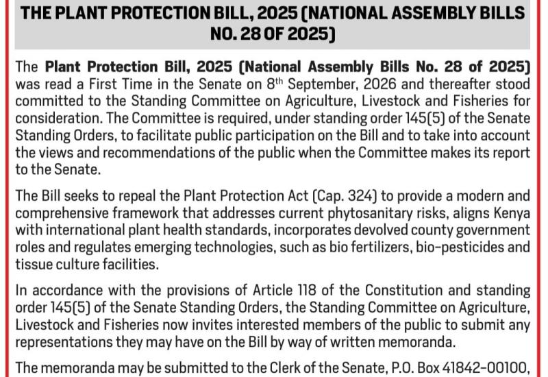 SUBMISSION OF MEMORANDA : THE PLANT PROTECTION BILL, 2025 (NATIONAL ASSEMBLY BILLS NO. 28 OF 2025) 