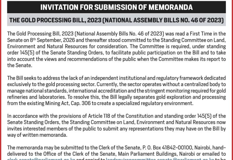 SUBMISSION OF MEMORANDA  THE GOLD PROCESSING BILL, 2023 