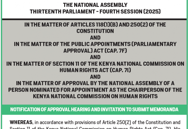 NOTIFICATION OF APPROVAL HEARING AND INVITATION TO SUBMIT MEMORANDA
