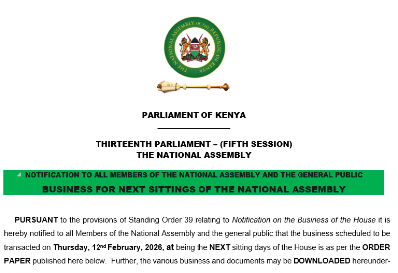 NOTIFICATION TO ALL MEMBERS OF THE NATIONAL ASSEMBLY AND THE GENERAL PUBLIC 