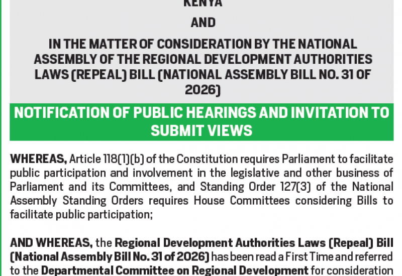 NOTIFICATION OF PUBLIC HEARINGS AND INVITATION TO SUBMIT VIEWS