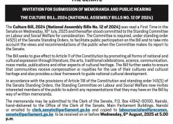 INVITATION FOR SUBMISSION OF MEMORANDA AND PUBLIC HEARING 